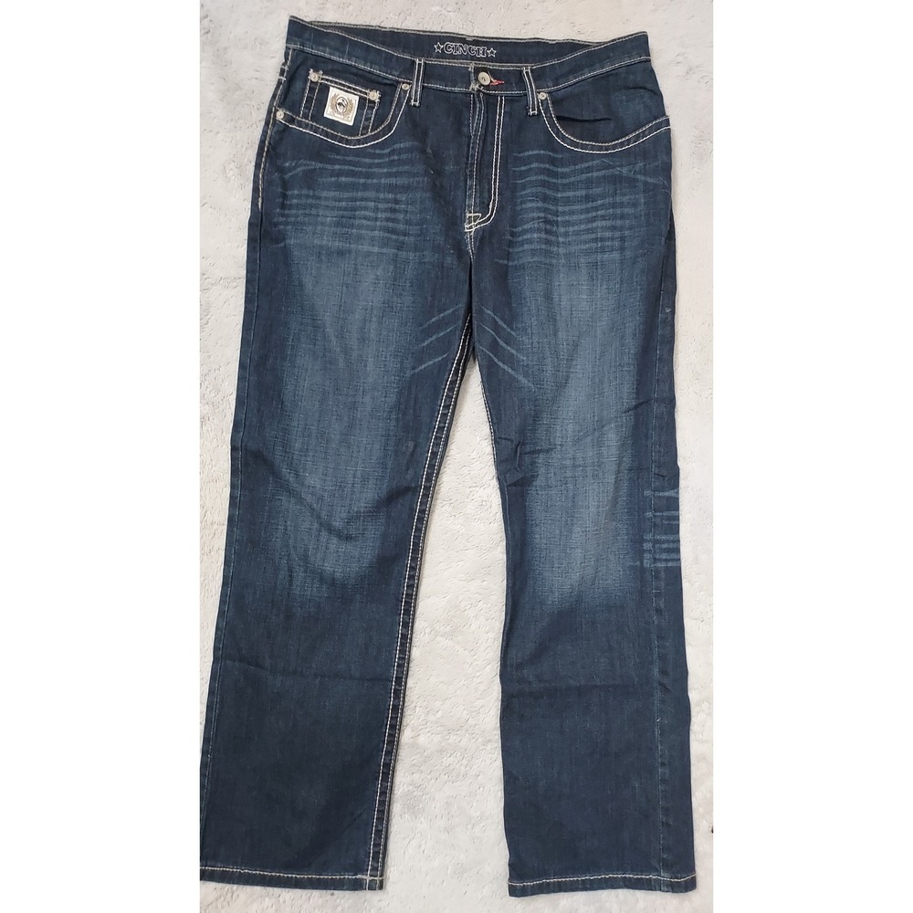 Cinch Jeans Men 36x30 Relaxed Straight Leg Western Denim Blue Stitched Dark Wash